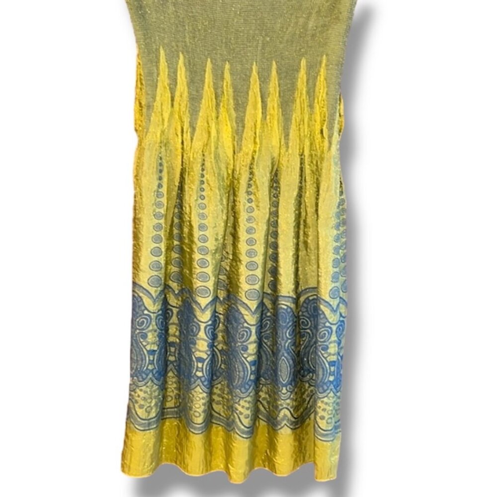 Lapis Green and Blue Midi A-Line Skirt with Smocked Design for Resort Wear